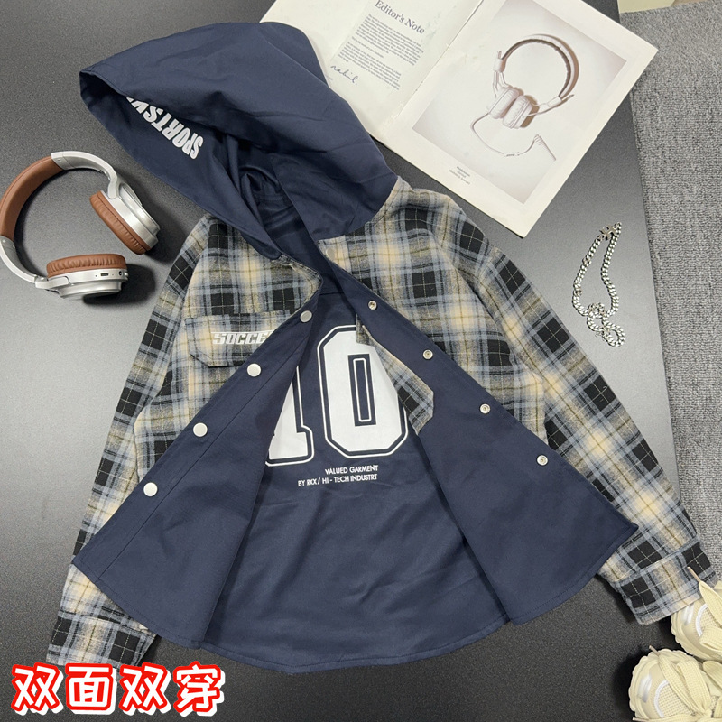 儿童装男童秋装假两件外套2025新款春秋款中大童秋季帅气男孩风衣|undefined