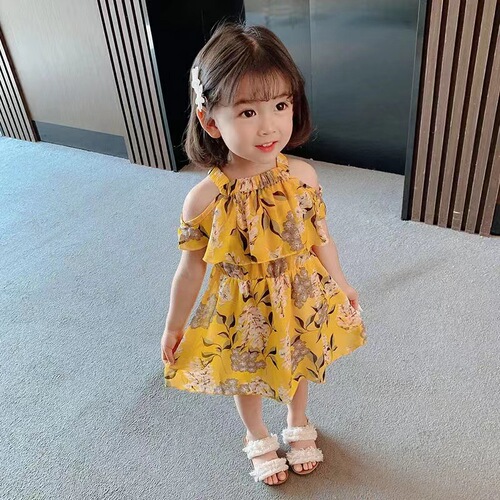 Girls' Summer Dress 2024 New Long Dress Summer Wear Baby Girl Fashion Princess Dress with Floral Print