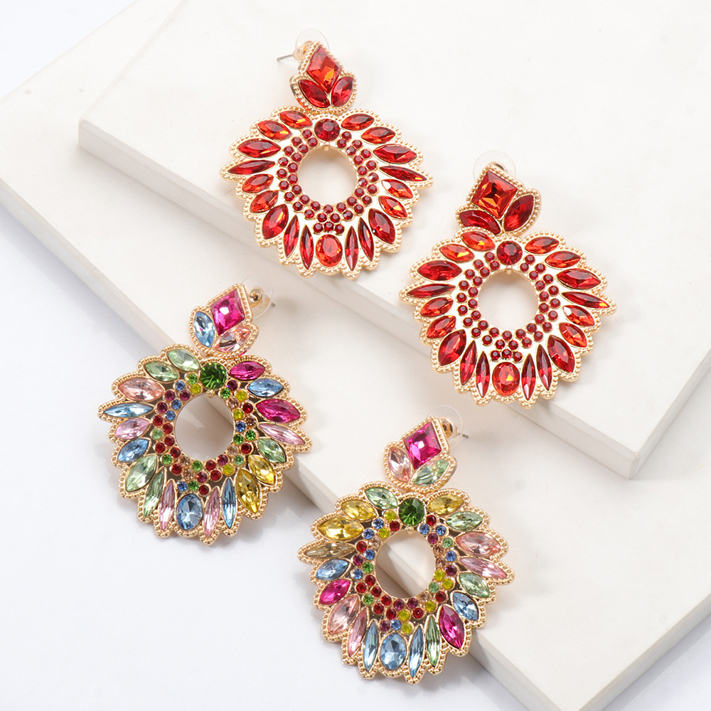 Exaggerated Alloy Rhinestone Colored Diamond Geometric Earrings display picture 18