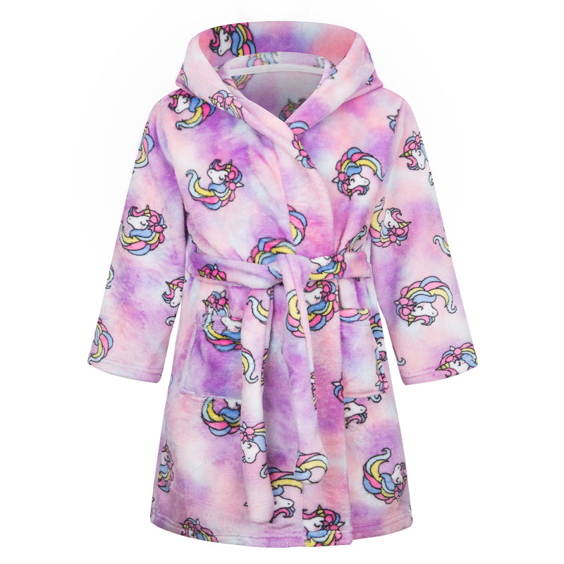 Amazon European and American children's bathrobe hooded flannel cartoon print home clothes children's nightgown pajamas manufacturers