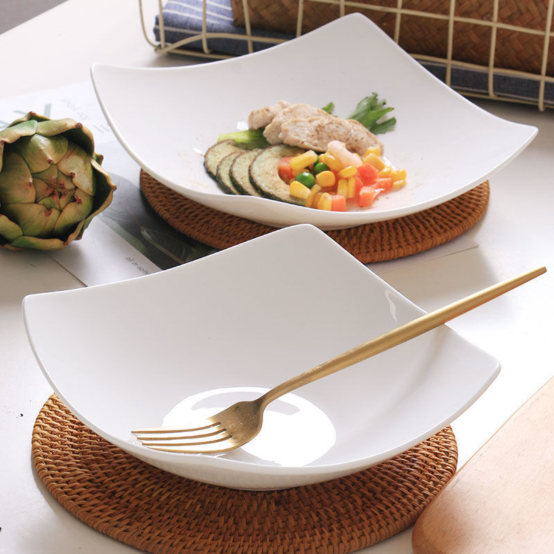 [Manufacturer Wholesale] Plate Dish Plate Household Square Raised Foot Plate Ins High-Value Ceramic Plate Salad Bowl Light Luxury