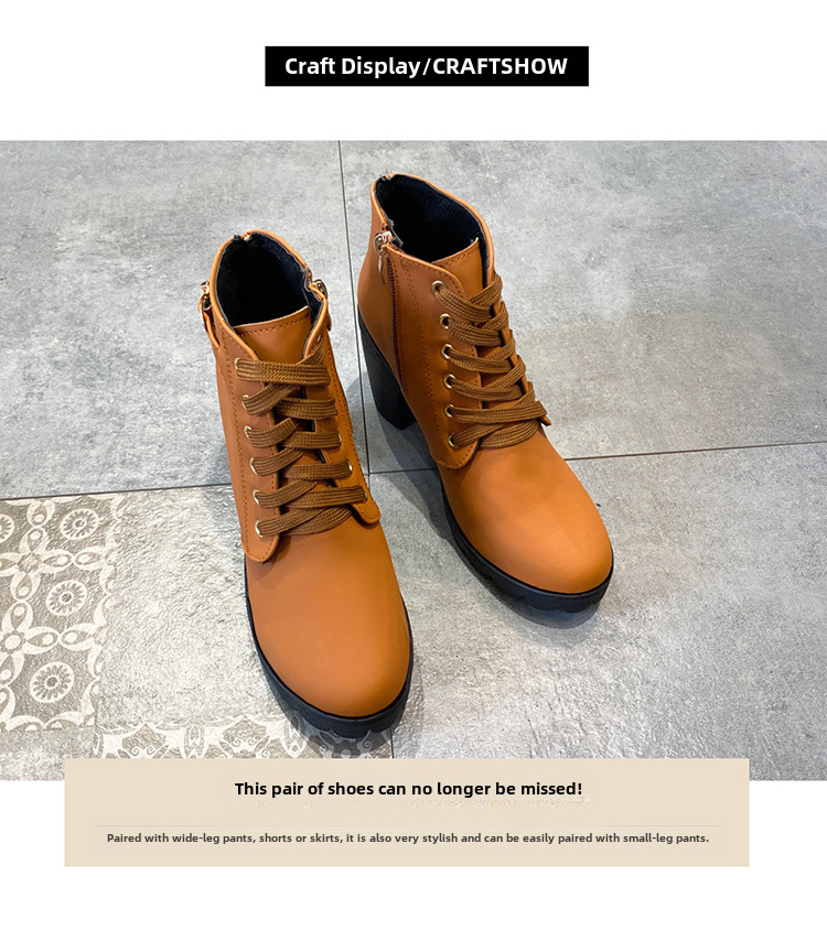 Stivali singoli con tacco alto autunnali, scarpe da donna con fibbia della cintura, stivali corti con tacco spesso, stivali con punta tonda, stivali con lacci e nudi da donna, stivali da cavaliere_voghion.com