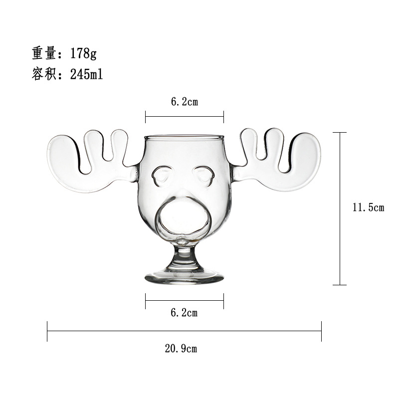 Alces lindos vidrio copa de vino alce vidrio de borosilicato taza de yogur taza de jugo de Navidad ELK vidrio
