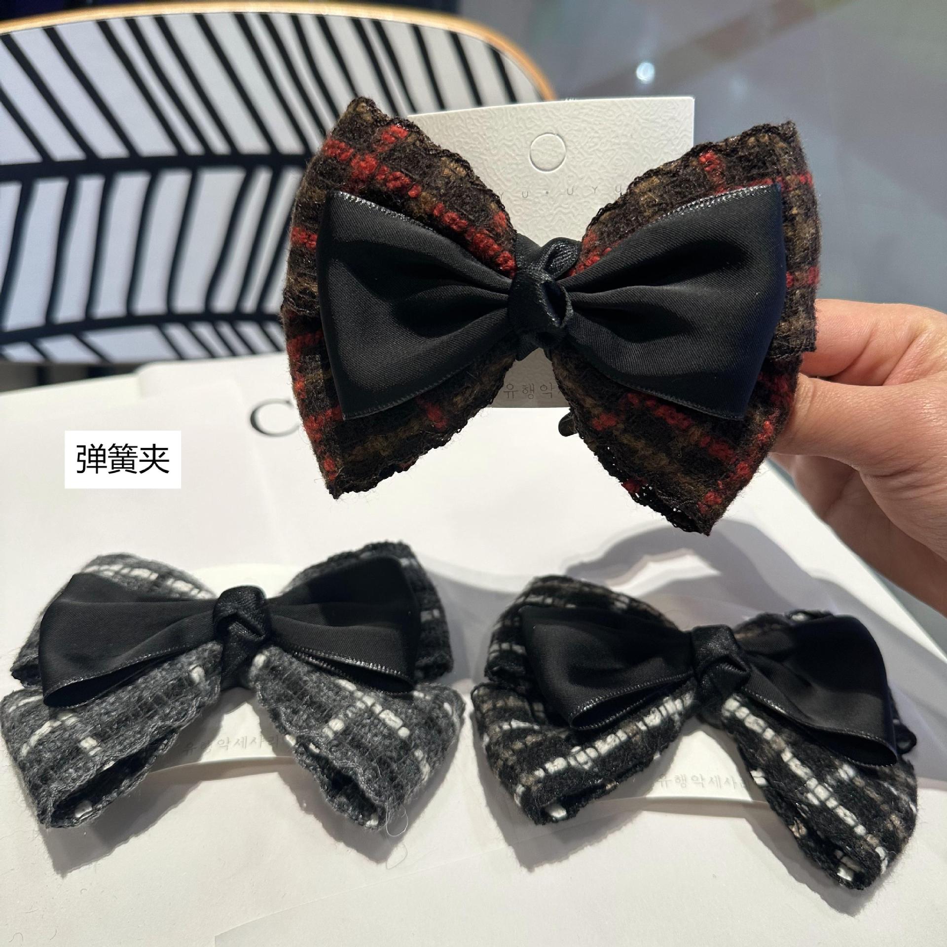 法式高級感毛呢蝴蝶結抓夾後腦勺扎發髮夾秋冬新款彈簧夾髮飾批發