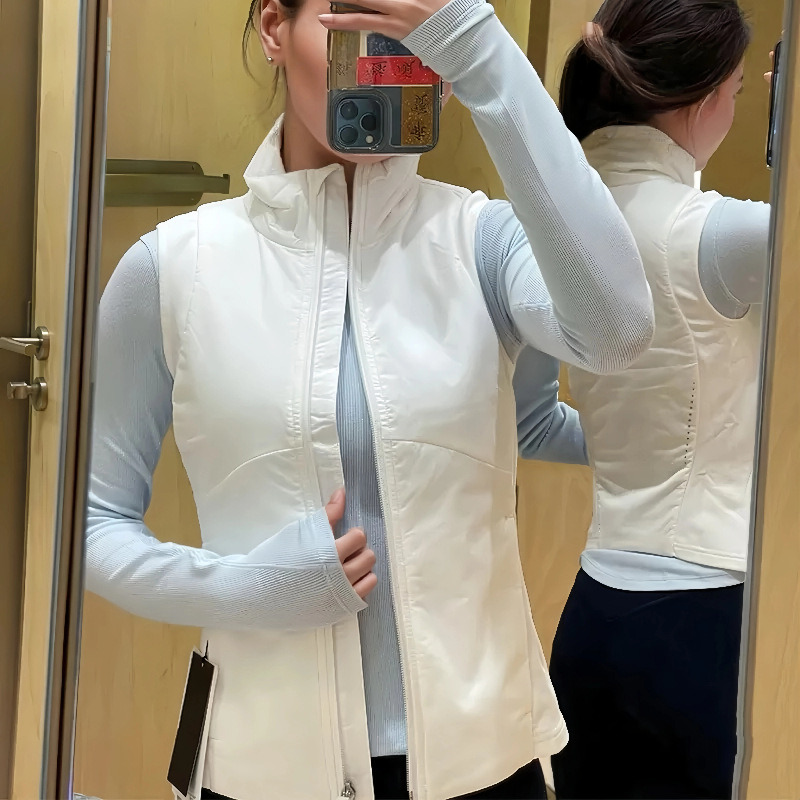 qsqs lulu slimming breathable cotton vest sports running cotton tank top outdoor stand-up collar casual cotton jacket for women 26
