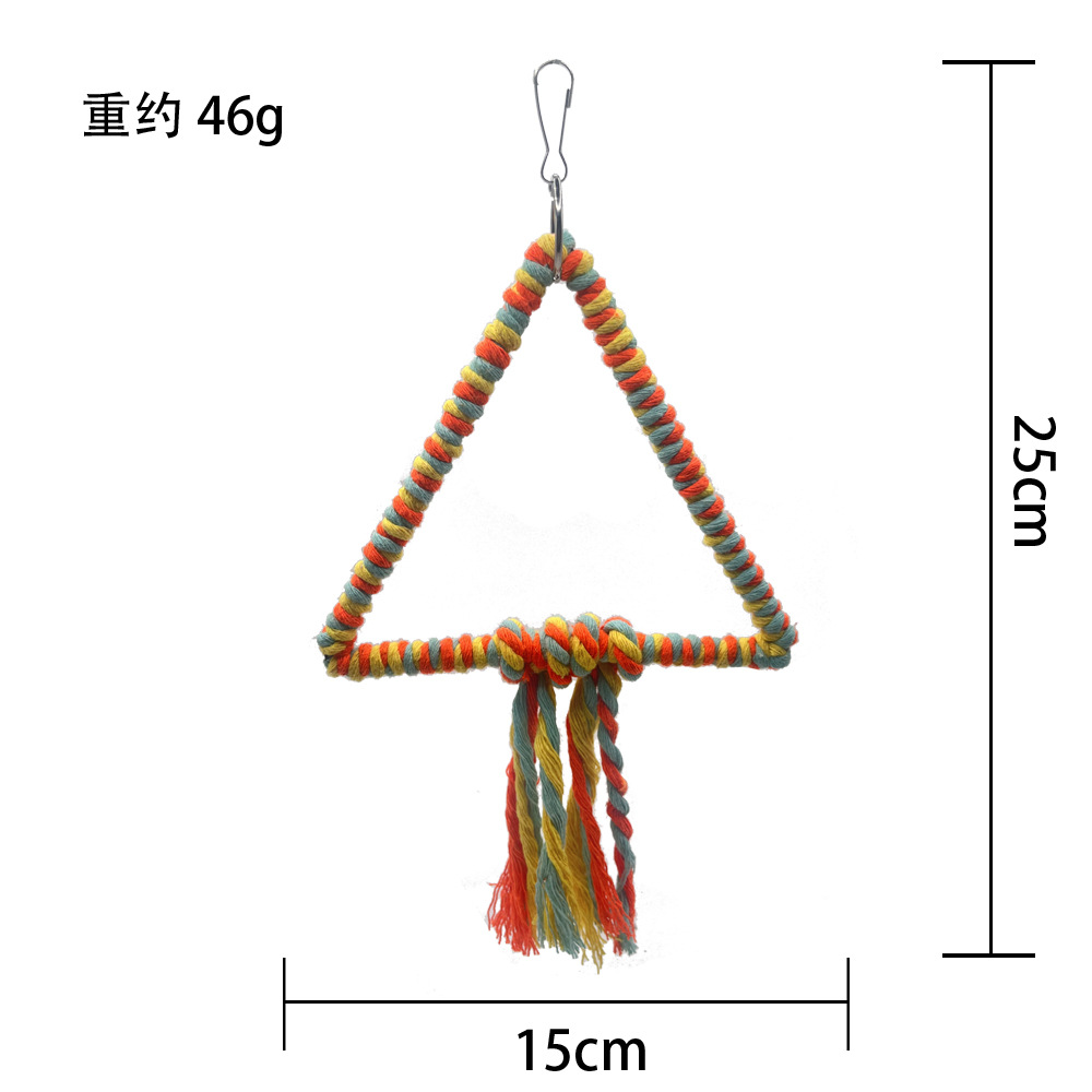 Triángulo cuerda de algodón columpio colorido juguete para pájaros loro perido escalada boca de la estación marco de la jaula de pájaros accesorios de decoración al por mayor image 7