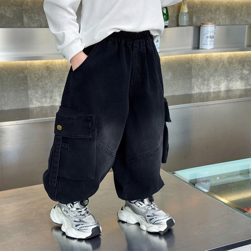 男童炸街裤子春秋款2025新款儿童秋季工装裤男孩痞帅风休闲牛仔裤|undefined