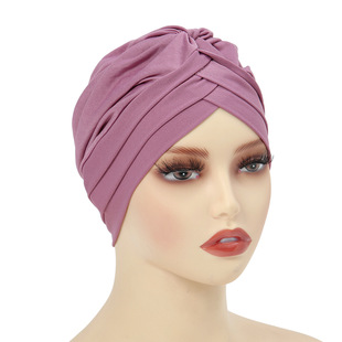 Cross-border new solid color cross pleated headscarf cap three cross base cap Amazon Elastic pullover cap