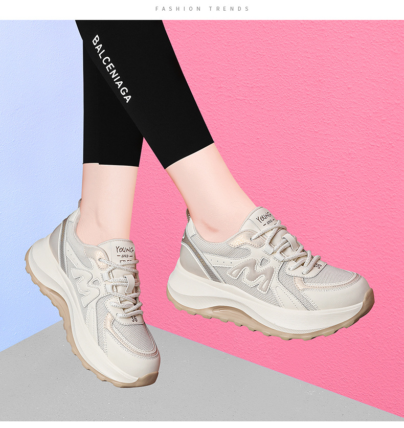 Giày sneaker nữ da thật kiểu waffle đế dày lưới thoáng khí mùa xuân hè 2026 — Trà sữa 7055, 7055 màu xám chi tiết 12