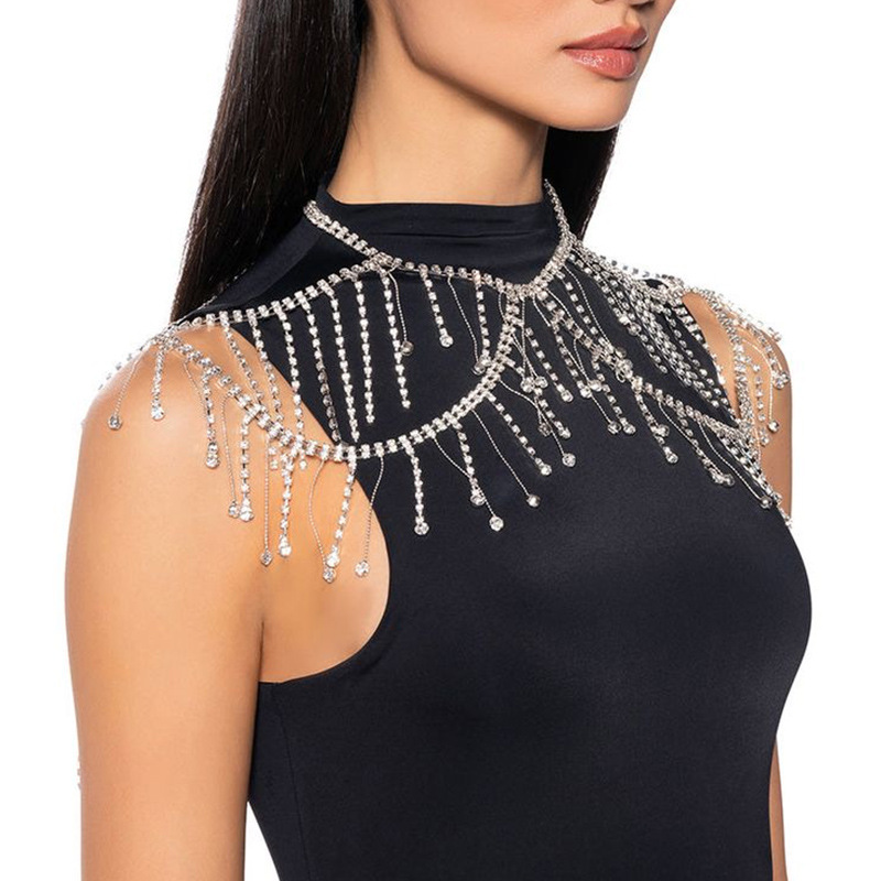 Amazon venta caliente cadena de hombro de bordas exagerada cadena de cuerpo de diamante multicapa accesorios sexys mujer cadena de hombro
