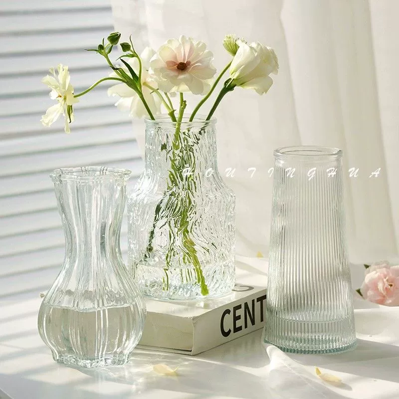[Набор из трех предметов] скандинавская простая стеклянная ваза, прозрачная вода, тюльпаны, цветы, гостиная, настольная цветочная композиция, украшения
