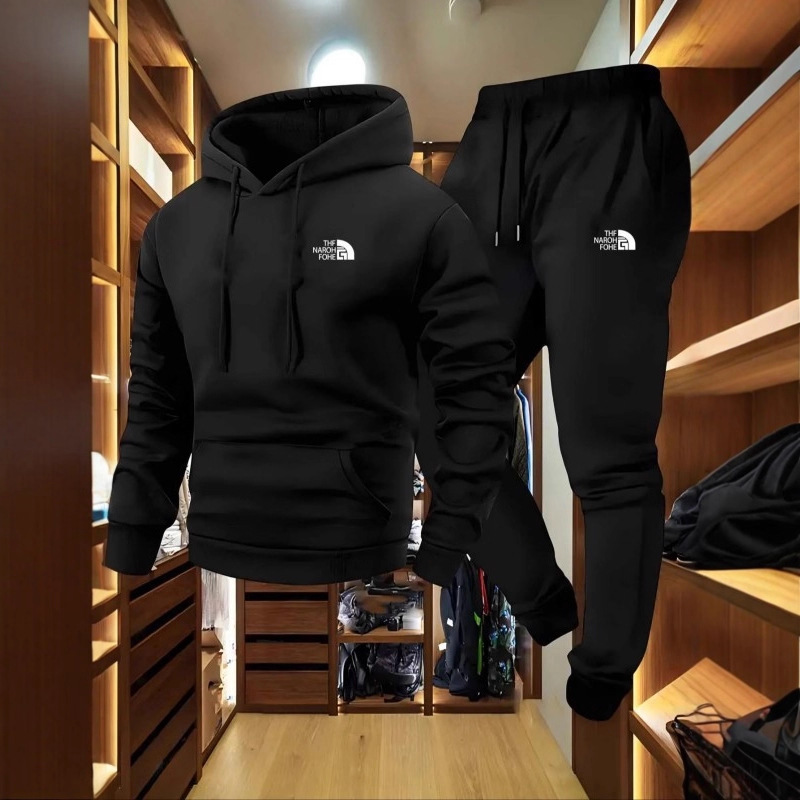 Cross-Border European and American Logo Printed Men's Casual Two-Piece Hooded Sweatshirt Pants Spring and Autum Fashion Sports Suit