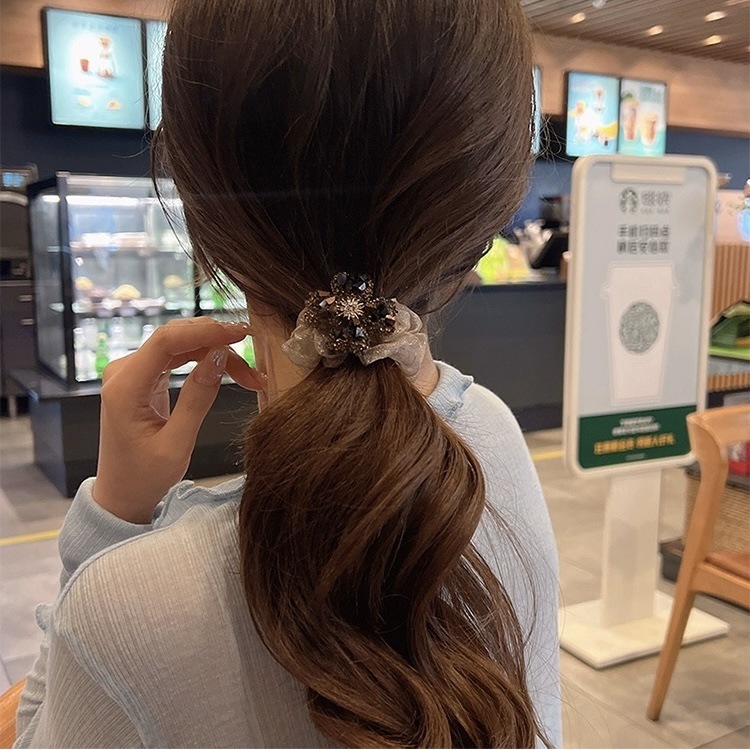 新しいスーパーフラッシュラインストーン四つ葉のクローバー大腸ヘアバンドヘアロープ女性のハイエンドヘアゴムバンドヘッドバンドヘアアクセサリー|undefined