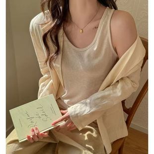 Plus Size Loose Lazy Style Camisole for Women, New Spring Inner Wear, Versatile Cotton and Linen Top for Covering Flesh and Outer Wear