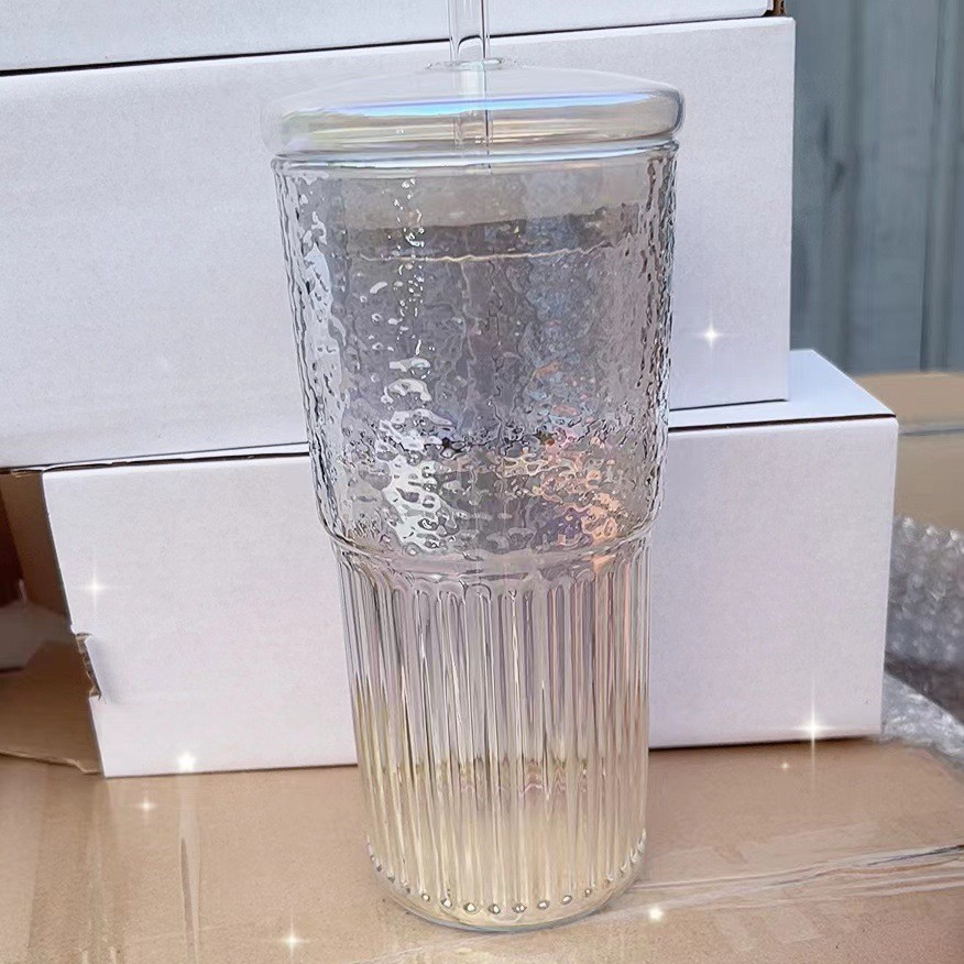 Vaso de vidrio de gran capacidad con pajita para agua, café, leche, té, para oficina, para chicas, portátil.