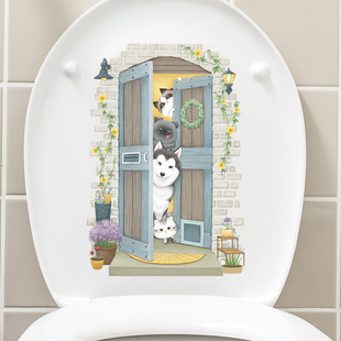 Cute Animal Toilet Stickers Bathroom Toilet Cover Decorative Stickers Cartoon Pet Dog Wall Stickers Two Ha Princess