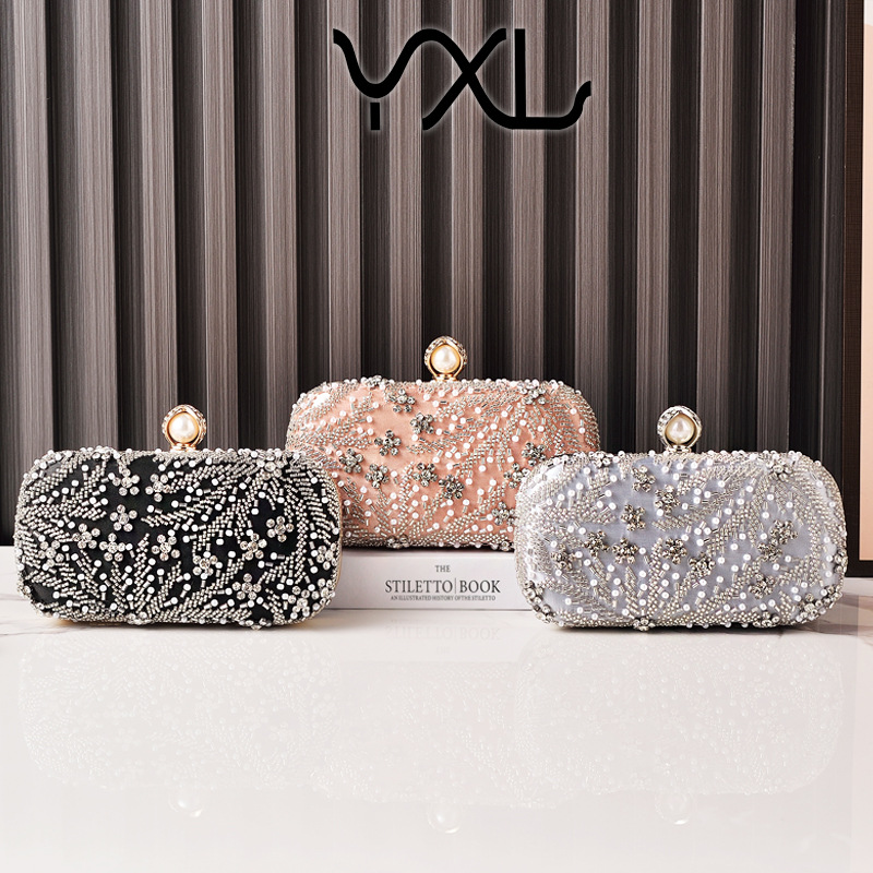 Nuevo bordado de perlas transfronterizas bolsas de cena de diamante bordado bolsas de fiesta bolsas de vestido de champán bolsas de novia