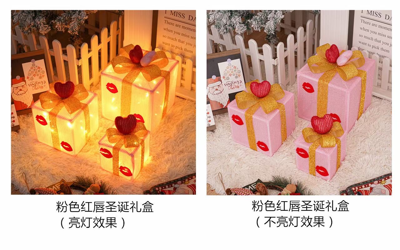 Caja de regalo de Navidad con labios rojos rosas