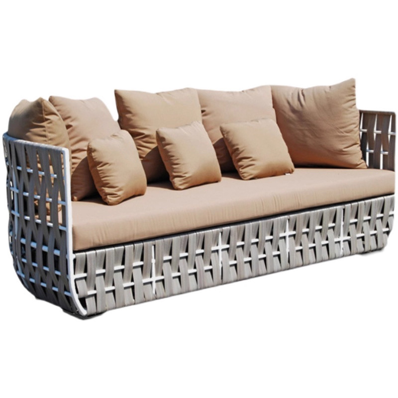 Nórdico al aire libre sofá de caña ocio jardín clubhouse muebles villa balcón impermeable triple silla de caña combinación de sofá