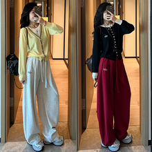 秋款刺绣运动裤女宽松阔腿裤窄版直筒香蕉休闲卫裤