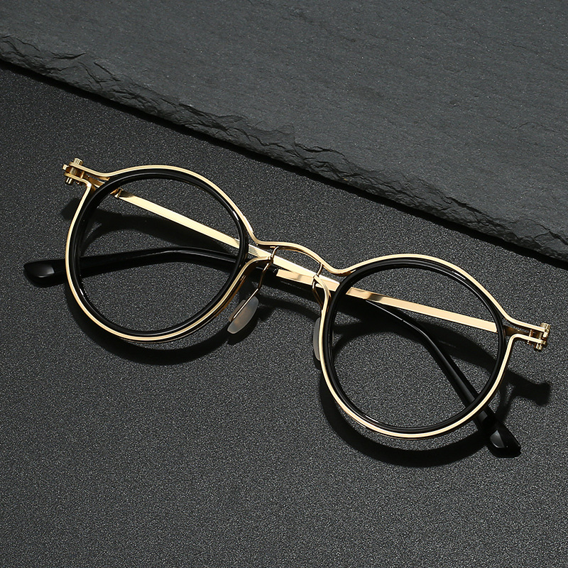 2024 New Anti-black Storm Stars Same Style Retro Round Frame Glasses Frame Anti-blue Light-reading Glasses Fashion Flat Mirror