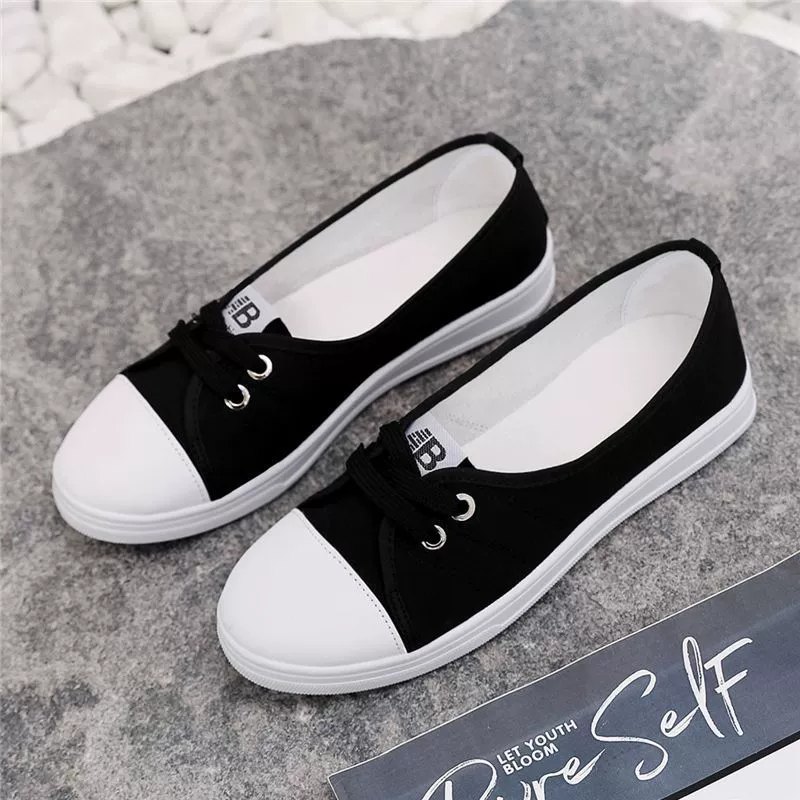 2023 Весенне-осенние туфли без шнуровки, универсальные парусиновые туфли с мелким ртом, женские туфли, белые туфли на плоской подошве, Студенческая обувь