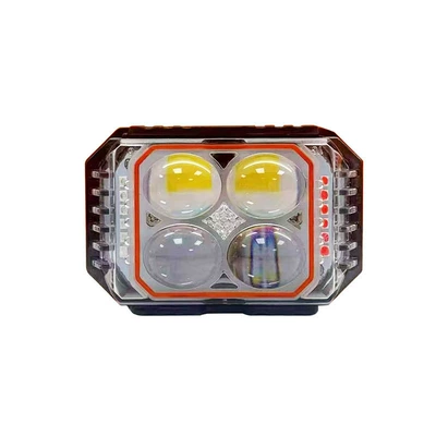 New cross-border wide-voltage LED motorcycle spotlight with four-leaf clover design and red demon eyes, dual-function high and low beam front headlight