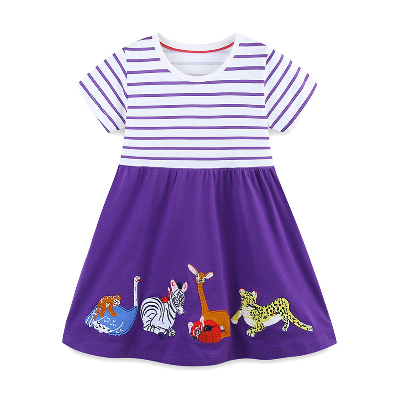 Fábrica directa europea y americana vestido de princesa 26 rayas de verano vestido de mangas cortas vestido de moda bordado vestido infantil