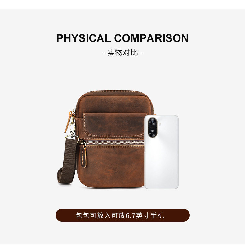 Túi đeo chéo nam da bò thật phong cách retro, túi đựng điện thoại tiện lợi — Mẫu vải thiều đen 7350, 7350 đen trơn, 7350 da dầu màu nâu, 7350 Da Ngựa Điên Nâu chi tiết 9