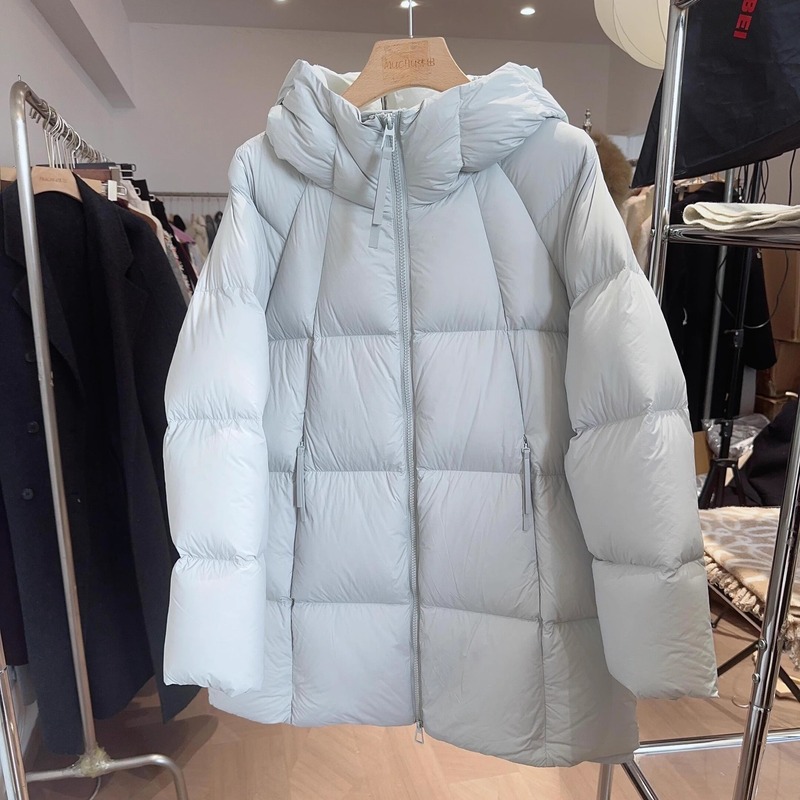 Puff-Feel Soft 2025 Winter New Korean Style Loose Hooded down Jacket Women's Mid-Length Thickeneded White Duck down Jacket