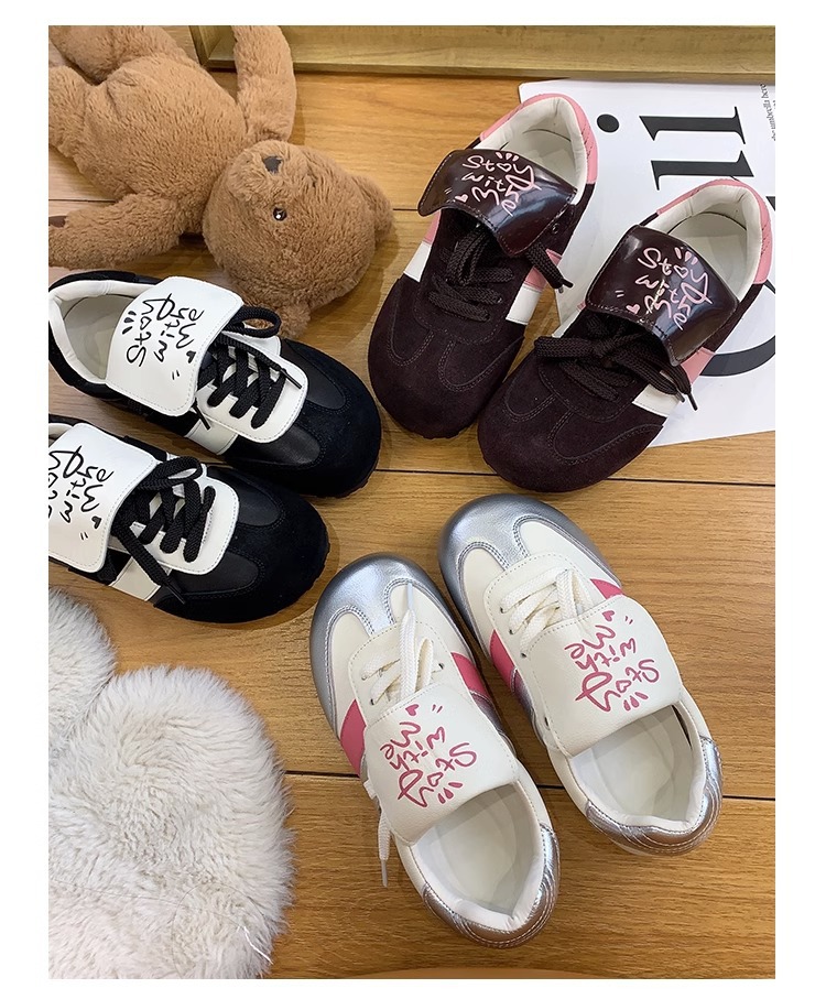 Halb gekochte Käse-Puffschuhe ~ lange Zunge, Schnürschuhe, deutsche Trainingsschuhe, hässliche und süße Freizeitsportschuhe, kleine weiße Schuhe für Mädchen_voghion.com