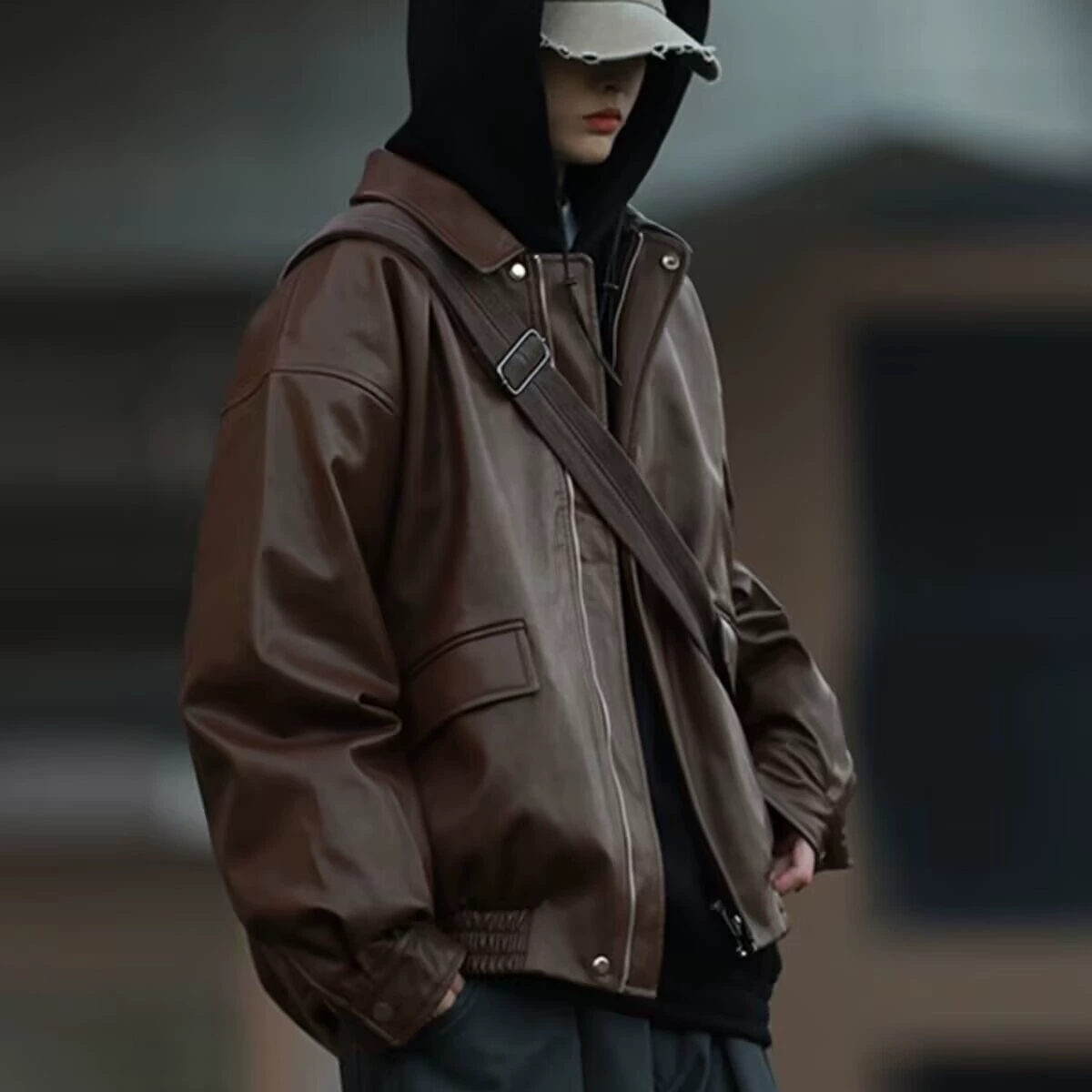 Коричневый кожаный пиджак Женская весна 2024 новый маленький человек в стиле ретро американская кожаная куртка Millard локомотив