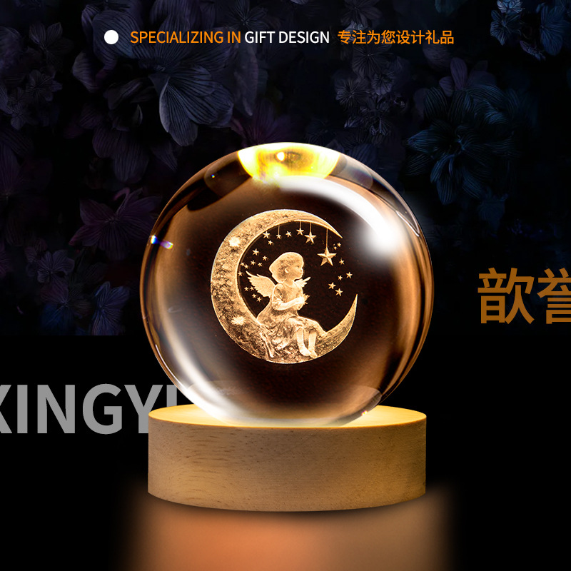 Lámpara de Noche de Cristal con Forma de Bola, Luz de Ambiente Creativa, Lámpara de Mesa de Cristal, Adorno de Escritorio, Regalo para Estudiantes y Maestros, Recuerdo, Transfronterizo