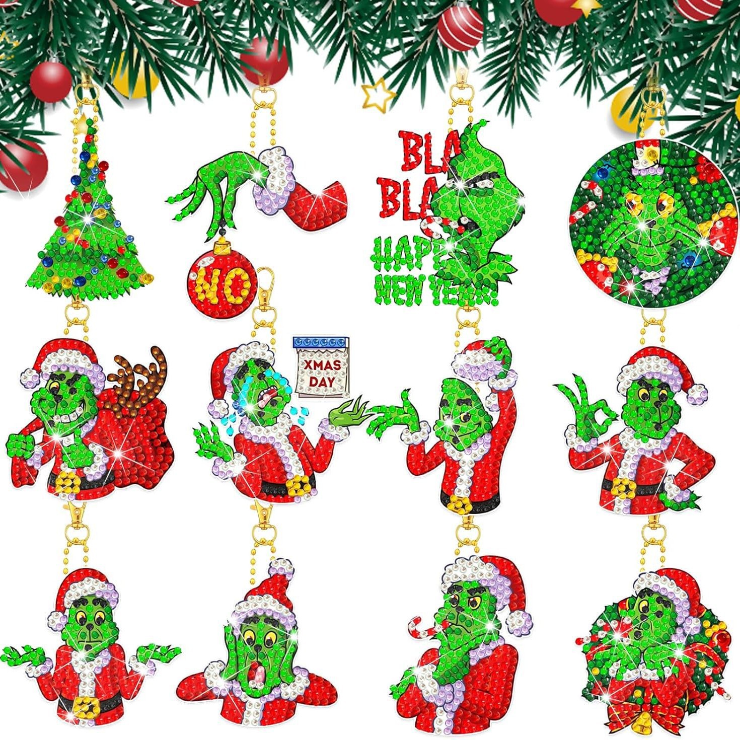 Pintura de Diamantes Navideña 2025, Pintura de Diamantes de Halloween, Llavero DIY Hecho a Mano, Fabricante de Origen Transfronterizo