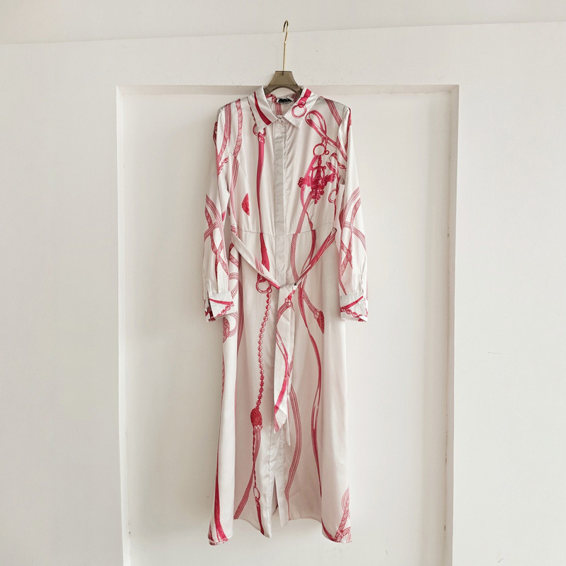 Cross-Border 2026 Old Money Style H Knot Print Long Dress Long-Sleeve Shirt Dress for Women, Light Luxury Twill Silk Socialite Dress Cross-Border 2026 Old Money Style H Knot Print Long Dress Long-Sleeve Shirt Dress for Women, Light Luxury Twill Silk Socialite Dress