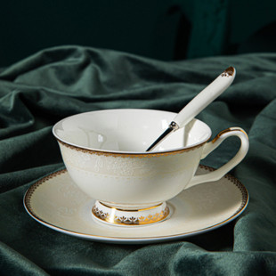 Embossed high bone ceramic coffee cup saucer spoon coffee cup set suit British afternoon tea cup set