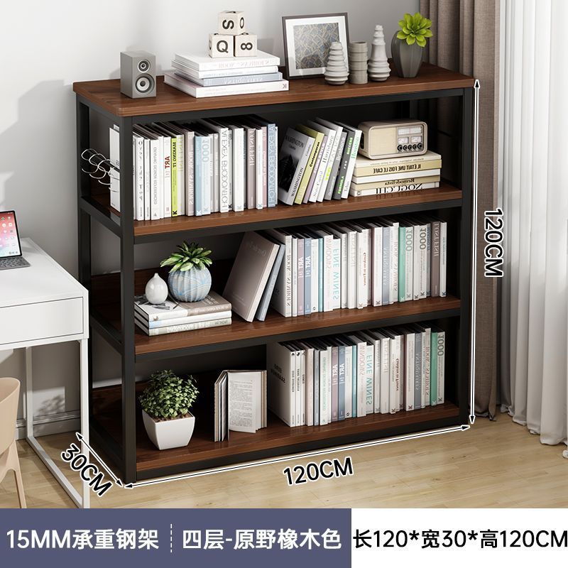 Estante de libros de piso integrado contra la pared hogar multicapa hierro forjado libro de dibujo estante de almacenamiento gabinete de oficina