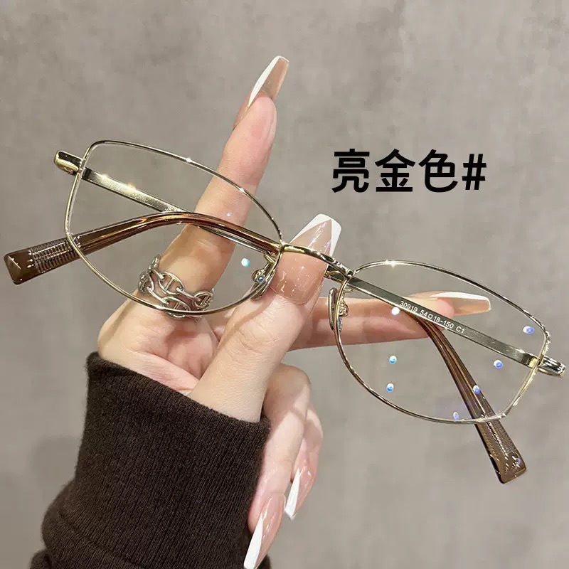 超轻钛架银丝猫眼细框眼镜近视女可配高度数适合小脸书呆子眼睛架