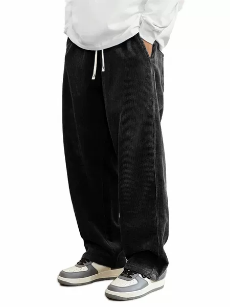 Heavyweight Vertical Striped Corduroy Men's Pants, Available in Multiple Colors, Elastic Drawstring Wide-Leg Trousers, Spring and Autumn In-Stock, Direct Supply from the Factory