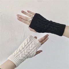 女性用ニット手袋、秋冬用指なし手袋、男性用リストガード、暖かいハーフフィンガーウール手袋、無地学生カップル用フェイクスリーブ