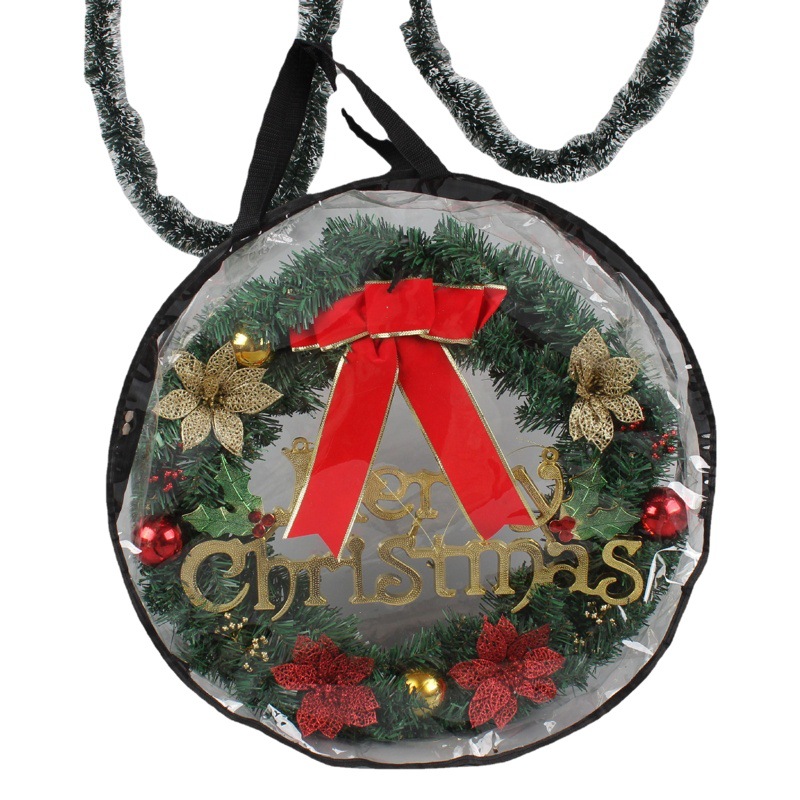 Bolsa de almacenamiento transparente de PVC para guirnaldas navideñas transfronterizas, decoración de árboles de Navidad, guirnalda redonda, bolsa colgante para regalo.