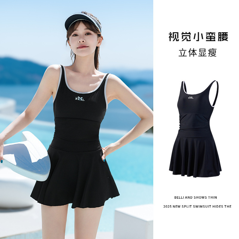 One-Piece Swimsuit for Women, Skirt-Style, Sleeveless, Student Sports Swimwear, 2026 New Model, Conservative, Slimming, Square-Leg Swimsuit Set