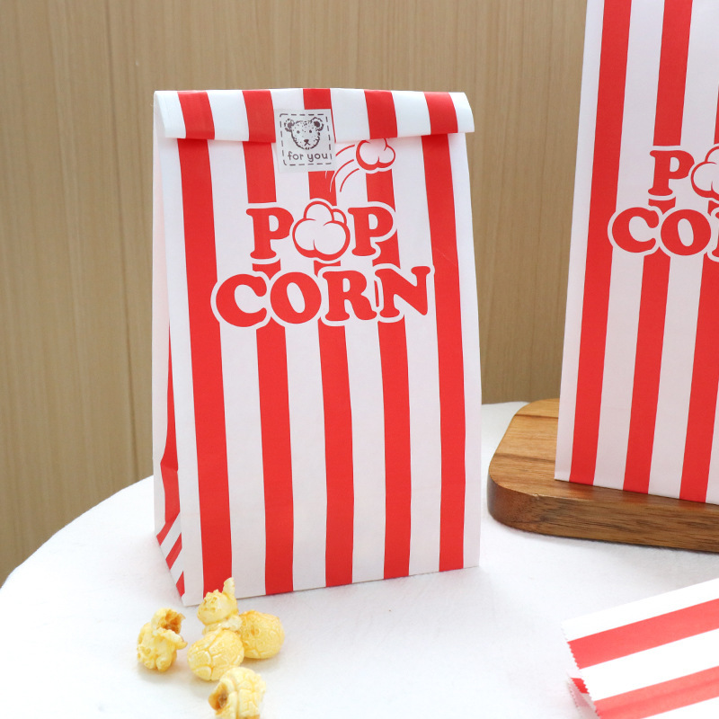 Original Popcorn Bag Kraft Paper Bag Baking Packaging Oil-Proof Laminated Packaging Bag Ziplock Bag Moisture-Proof Packaging Can Be Customized