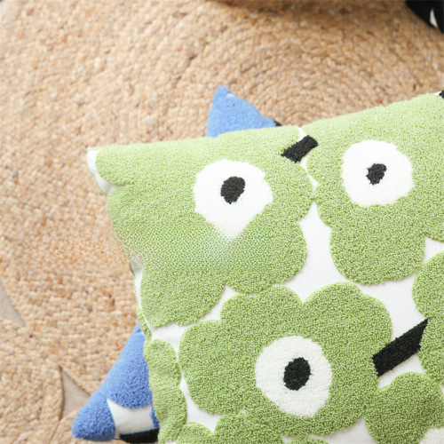 Nordic cotton towel embroidered cushion cover, INS style, hibiscus flower, balcony window bedside, hotel sofa cushion pad set, wholesale