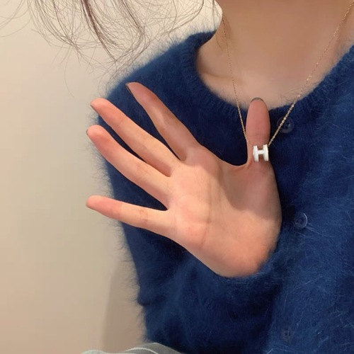 Niche High-end H-letter Full Titanium Steel Necklace for Women, Elegant and Versatile, Sweater Chain, Clavicle Chain, Internet Celebrity Accessory, Necklace