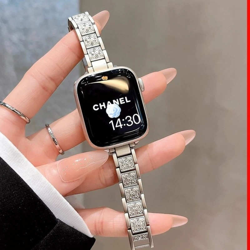Совместимый ремешок IWATCH9 стальной браслет с драгонами, тонкая трёх-жемчужная Apple Watch 8/7/6/5/4 модель новый SE женская