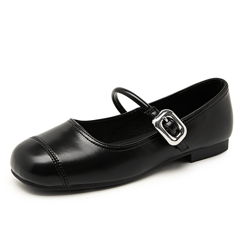 Super explosión plateada zapatos mary-zhen mujer 2025 nueva primavera francesa cabeza redonda zapatos de cuero de tacones bajos zapatos de sola suave