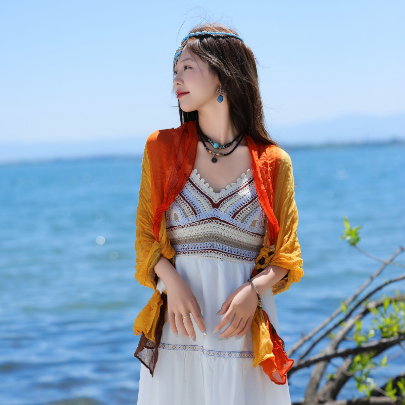 Chal para mujer, verano de moda, nuevo estilo, chal de giro pequeño, bufanda, toalla de seda con protección solar teñida personalizada, pañuelo en la cabeza, bufanda