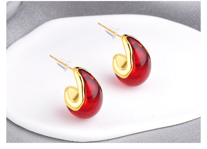 16g Weight Copper Ear Needle Material 18K Gold Plated Plating Material Ear Studs Classification 1 Pair Retro C Shape Enamel Resin Copper 18K Gold Plated Ear Studs