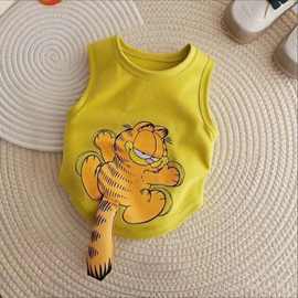 狗狗衣服夏季可爱卡通咖啡猫图立体尾巴背心博美比熊约克夏小型犬
